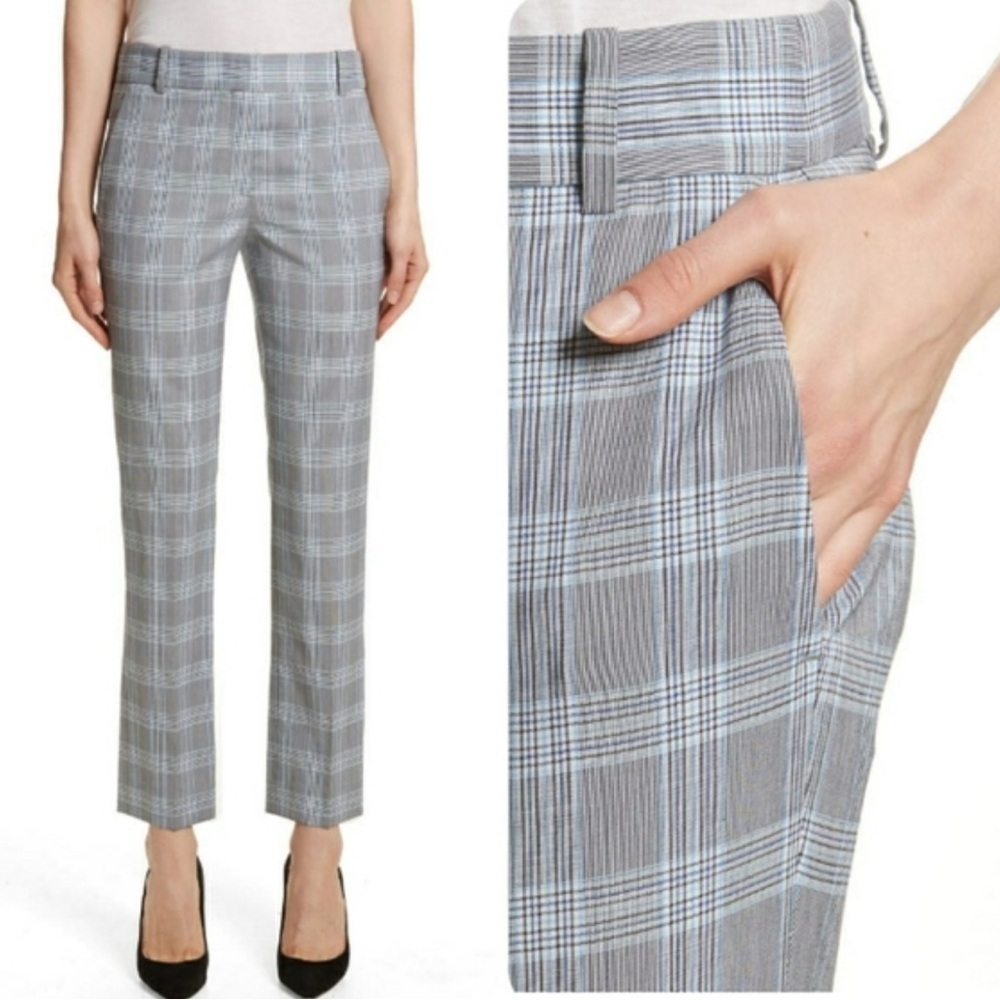 Theory Maple Check 2 Straight Trouser Pant Muted Plaid Wool Blend Women’s Size 6